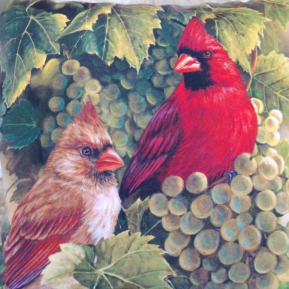 Danbury Mint Millette Wild Wings Cardinal Bird Grapes Decorative Accent Pillow - Picture 7 of 7